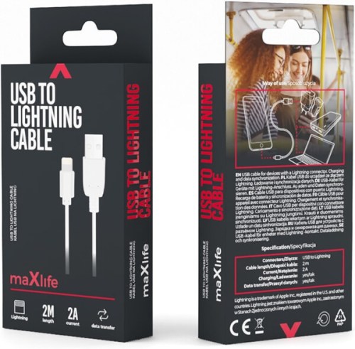 Maxlife cable USB-Lightning 1,0m 2A white