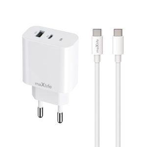 Maxlife Φορτιστής Με Καλώδιο με Θύρα USB-A και Θύρα USB-C 30W Power Delivery