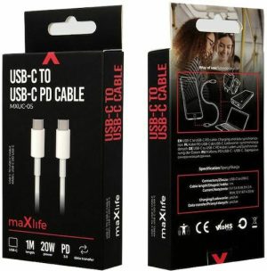 Maxlife USB 2.0 Cable USB-C male – USB-C 20W Λευκό 1m