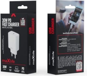 Maxlife Φορτιστής Χωρίς Καλώδιο με Θύρα USB-C 30W Power Delivery / Quick Charge 3.0 Λευκός