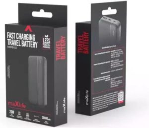 Maxlife MXPB-02 Power Bank 20000mAh 20W με Θύρα USB-A και 2 Θύρες USB-C Power Delivery Μαύρο