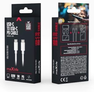 Maxlife MXUC-05 USB 2.0 Cable USB-C male – USB-C 60W Λευκό 1m