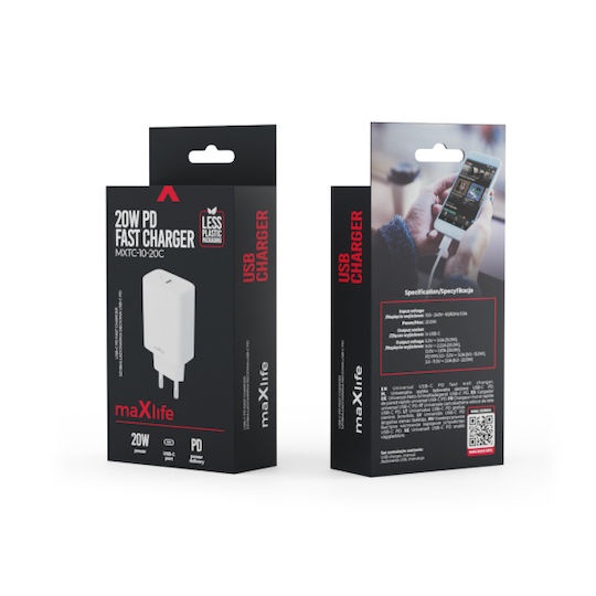 Maxlife Φορτιστής Χωρίς Καλώδιο με Θύρα USB-C 20W Power Delivery Λευκός (MXTC-10-20C)_0