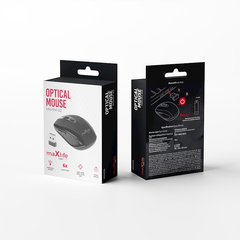 Maxlife Home Office MXHM-02 wireless optical mouse 800/1000/1600 DPI black_0