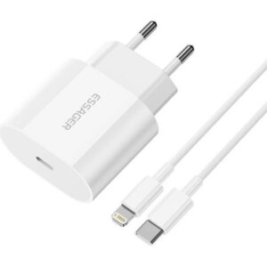 Essager Charger USB-C 20W with USB-C to Lightning cable (white) – (EFJB02-XBL02-T)