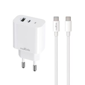 Maxlife Φορτιστής Με Καλώδιο με Θύρα USB-A και Θύρα USB-C 30W Power Delivery