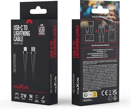 Maxlife USB-C to Lightning Cable 27W Μαύρο 1m_0