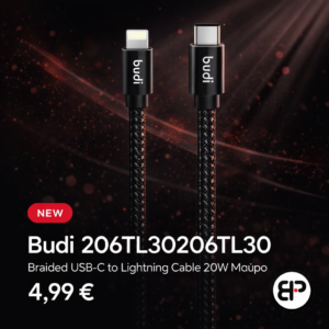 Budi 206TL30206TL30 Braided USB-C to Lightning Cable 20W Μαύρο