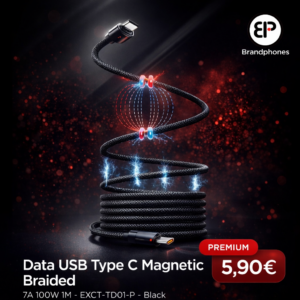 Data USB Type C Magnetic Braided 7A 100W 1M – EXCT-TD01-P – Black