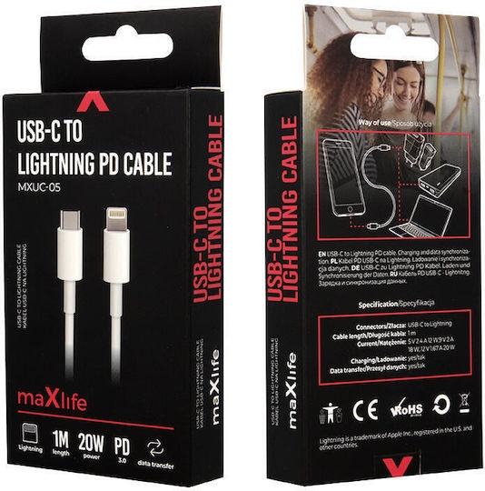 Maxlife USB-C to Lightning Cable 20W Λευκό 1m_0