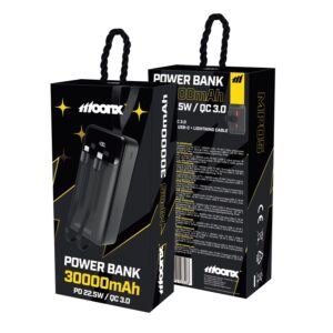 MOONX power bank MP05 PD 20W 1xUSB-C + 1xUSB QC3.0 22.5W 30000mAh black