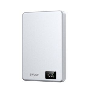BWOO ultra-slim aluminium magnetic power bank P76 PD 20W 10000 mAh with digital display and USB-C port SILVER