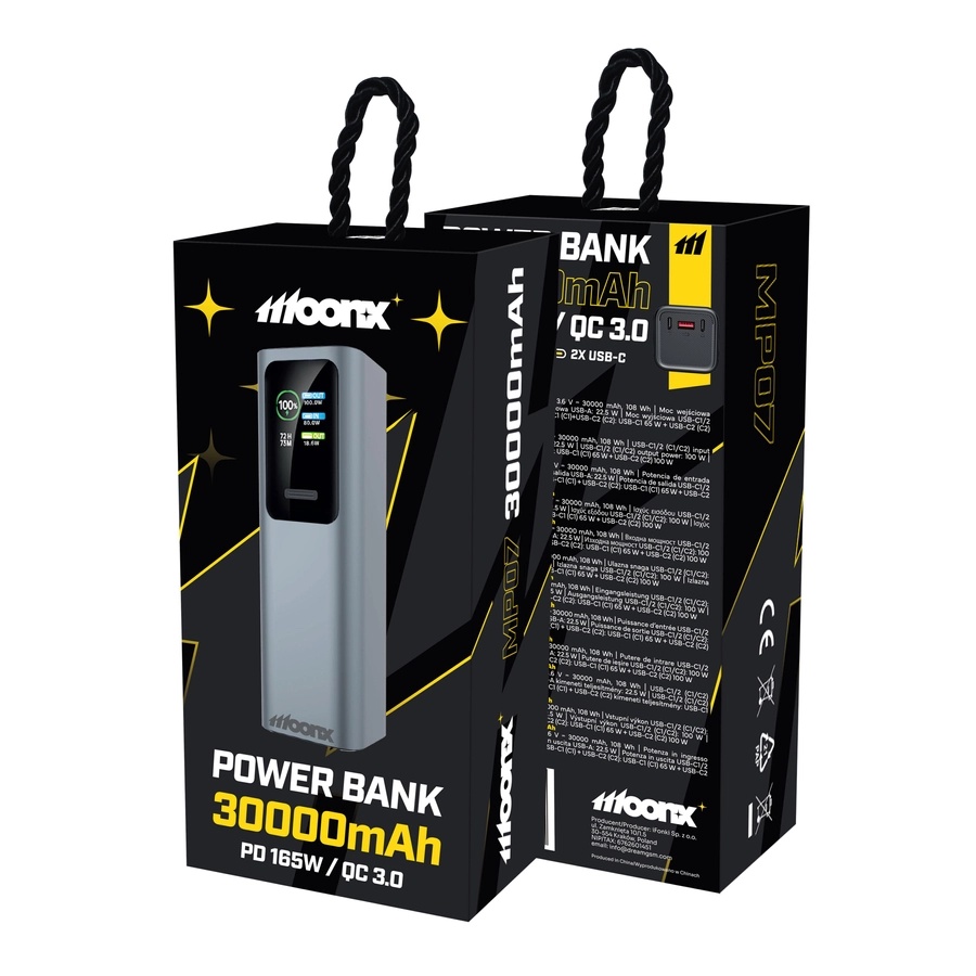 MOONX power bank MP07 PD 165W 2xUSB-C + 1xUSB QC3.0 22.5W 30000mAh silver_0