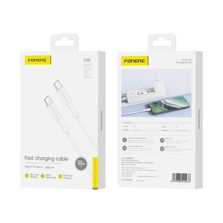 FONENG cable XS01 USB-C - USB-C PD 60W 1M White_0