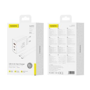 FONENG wall charger Gan50-EU GaN PD 65W 2xUSB-C + 1xUSB QC3.0 + cable USB-C – USB-C White