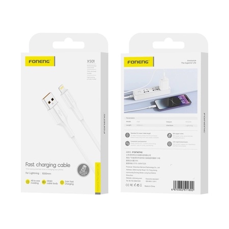 FONENG cable XS01 Lightning 2.4A 1M White_0