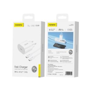 FONENG wall charger EU39 PD 20W 1xUSB-C + cable USB-C – USB-C White