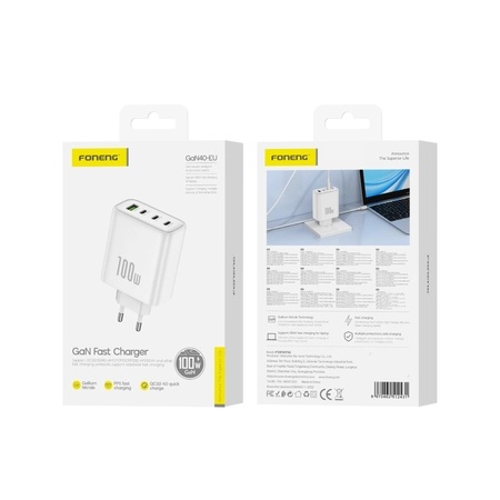 FONENG wall charger GaN40 GaN PD 100W 3xUSB-C + 1xUSB QC3.0 White_0