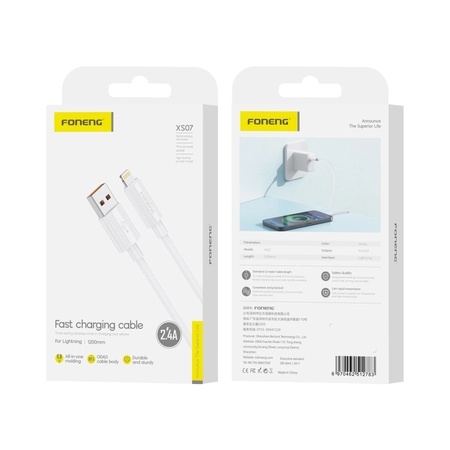 FONENG cable XS07 Lightning 2.4A 1M White_0