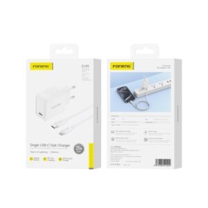 FONENG wall charger EU55 GaN PD 20W 1xUSB-C + cable USB-C – Lightning White