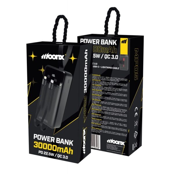 MOONX power bank MP05 PD 20W 1xUSB-C + 1xUSB QC3.0 22.5W 30000mAh black