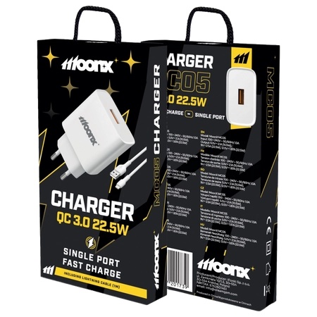 MOONX wall charger MC05 22,5W 1xUSB QC3.0 + cable Lightning White_0
